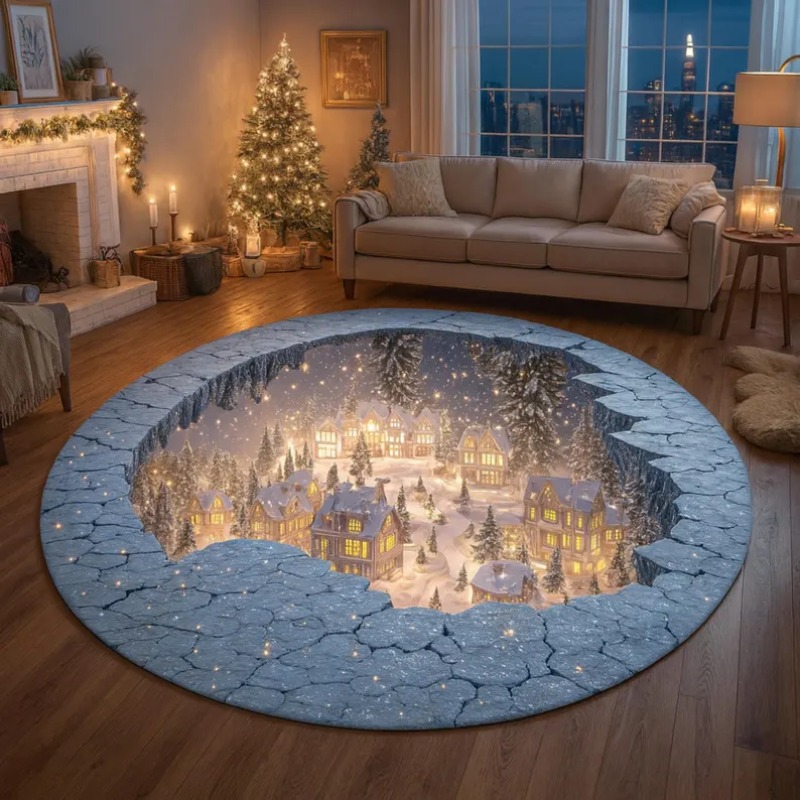 Outdoor Xmas Lighting Ideas - 3D Kerstdorp Tapijt Winter Sneeuw Stad