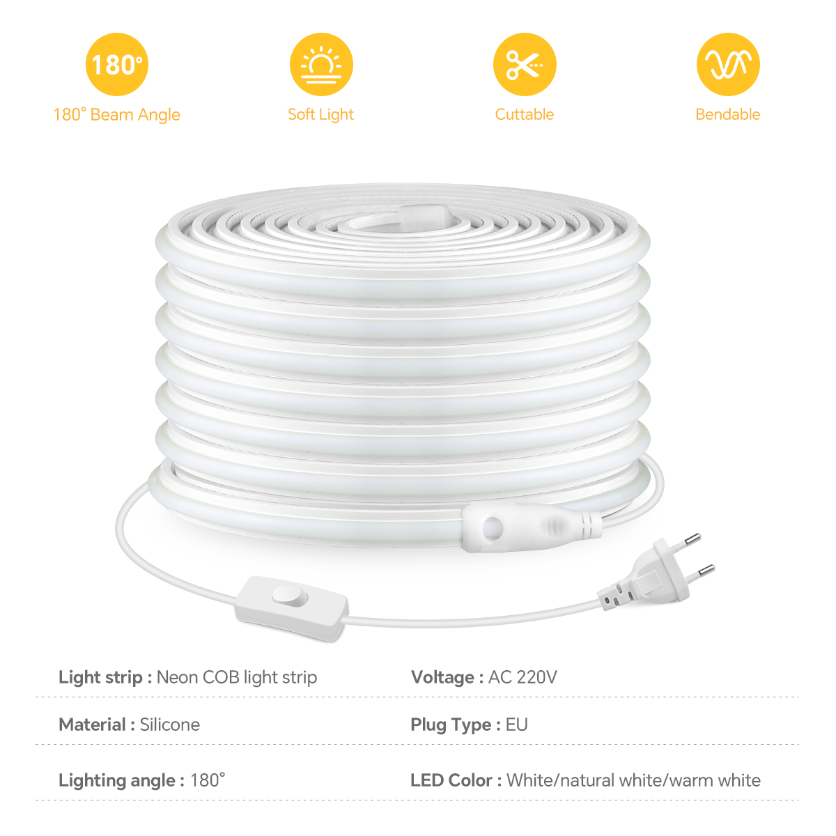 220V COB Led Strip Hoge Dichth - Outdoor Lighting Socket recensie en prijs
